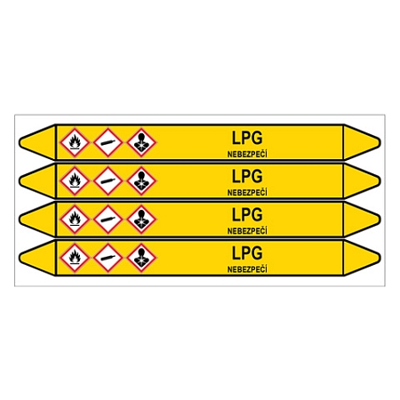 Značení potrubí, LPG,4 ks, 250 × 26 mm